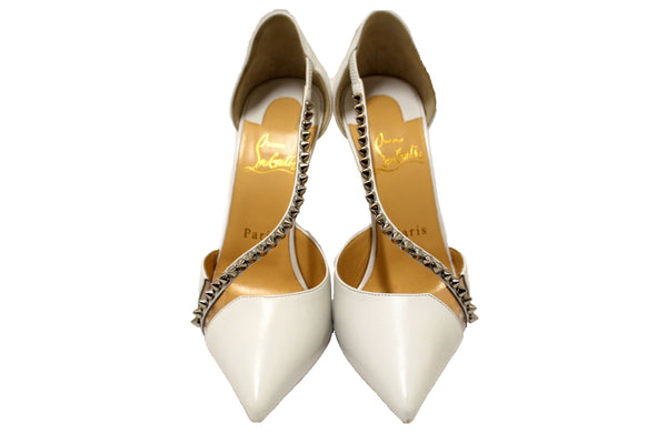 Christian Louboutin White Leather Spike Cross 100 | Italystation.com - Shop Now at italystation.com