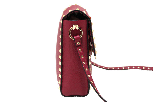 NEW Valentino Garavani Pink Pebbled Calfskin Rockstud Flip Lock Flap Messenger Bag