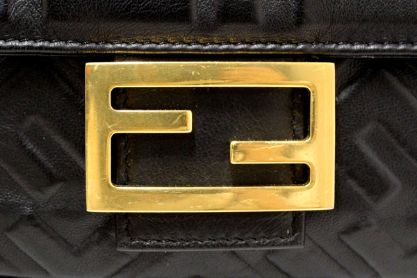 Fendi Black Nappa Leather FF 1974 Embossed Baguette | Italystation.com - Now at italystation.com