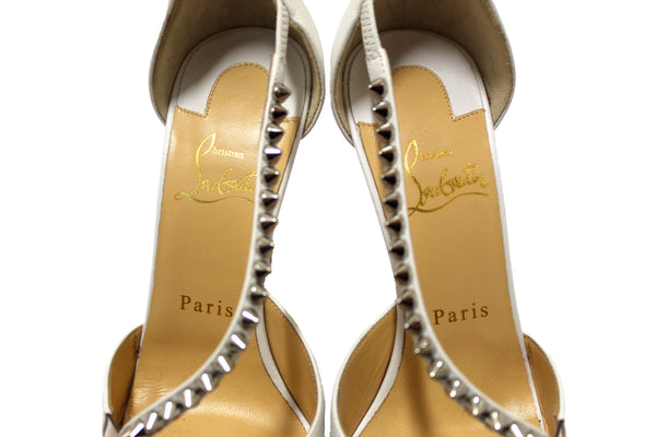 Christian Louboutin White Leather Spike Cross 100 | Italystation.com - Shop Now at italystation.com