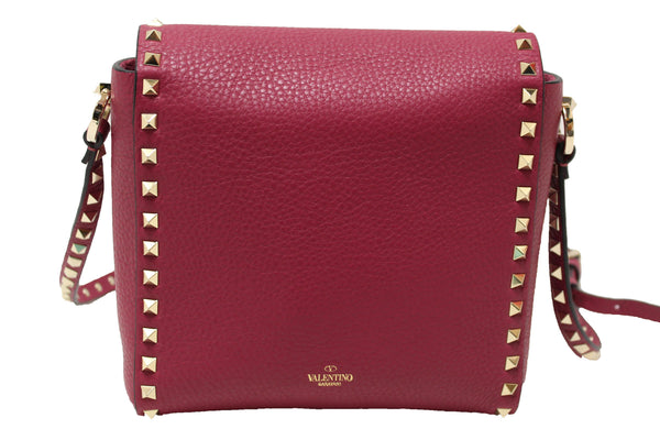 NEW Valentino Garavani Pink Pebbled Calfskin Rockstud Flip Lock Flap Messenger Bag
