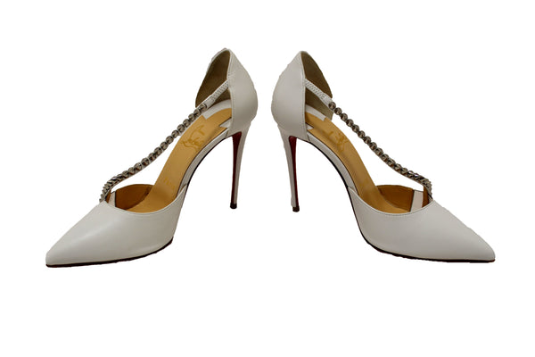 Christian Louboutin White Leather Spike Cross 100 | Italystation.com - Shop Now at italystation.com