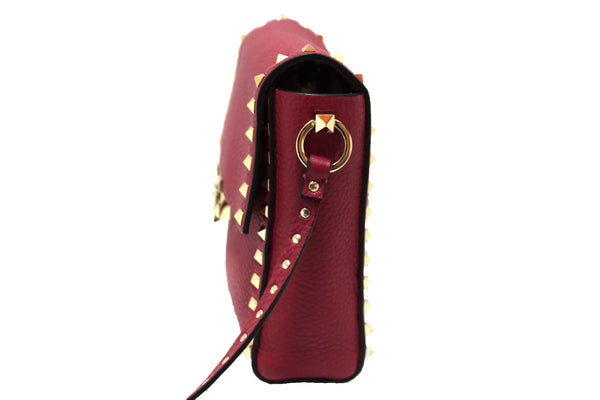 NEW Valentino Garavani Pink Pebbled Calfskin Rockstud Flip Lock Flap Messenger Bag