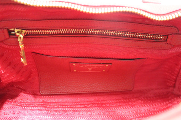 Prada Red Vitello Daino Bauletto Leather Bowling Bag