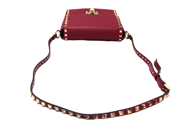 NEW Valentino Garavani Pink Pebbled Calfskin Rockstud Flip Lock Flap Messenger Bag