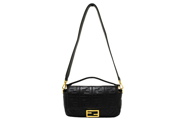 Fendi Black Nappa Leather FF 1974 Embossed Baguette | Italystation.com - Now at italystation.com