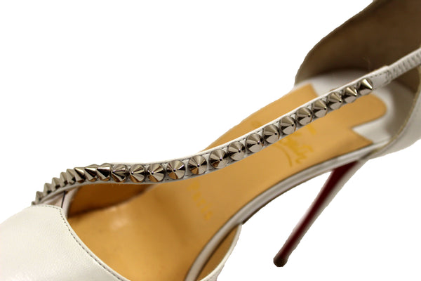 Christian Louboutin White Leather Spike Cross 100 | Italystation.com - Shop Now at italystation.com
