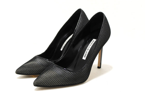 Manolo Blahnik BBMilky 105 Black/White Fabric Mesh Pumps Size 35