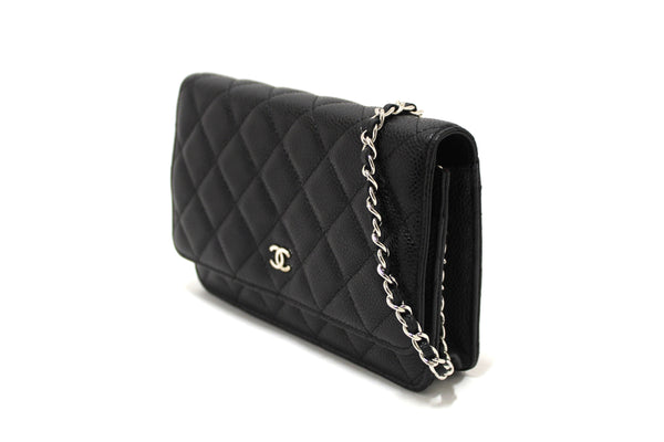 Chanel Black Quilted Caviar Leather Wallet On Chain WOC Messenger Bag