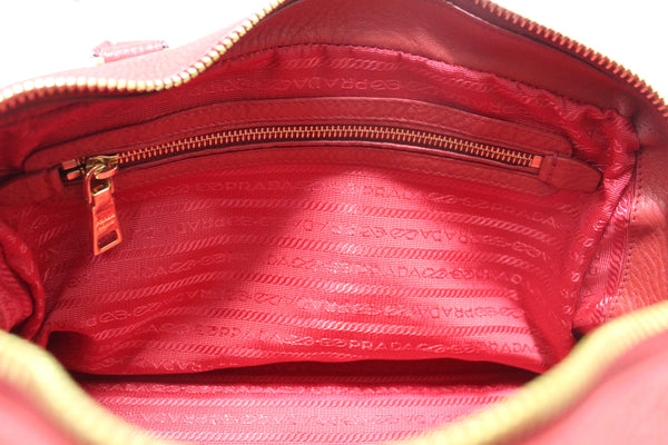 Prada Red Vitello Daino Bauletto Leather Bowling Bag