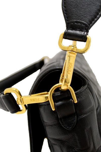 Fendi Black Nappa Leather FF 1974 Embossed Baguette | Italystation.com - Now at italystation.com