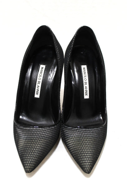 Manolo Blahnik BBMilky 105 Black/White Fabric Mesh Pumps Size 35