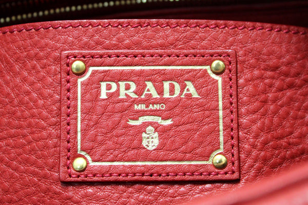 Prada Red Vitello Daino Bauletto Leather Bowling Bag