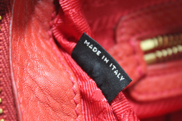 Prada Red Vitello Daino Bauletto Leather Bowling Bag