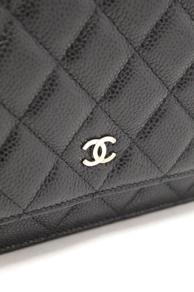 Chanel Black Quilted Caviar Leather Wallet On Chain WOC Messenger Bag