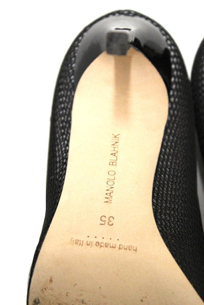 Manolo Blahnik BBMilky 105 Black/White Fabric Mesh Pumps Size 35