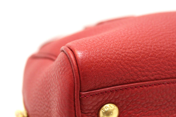 Prada Red Vitello Daino Bauletto Leather Bowling Bag