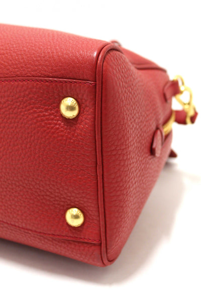 Prada Red Vitello Daino Bauletto Leather Bowling Bag