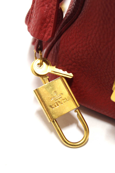 Prada Red Vitello Daino Bauletto Leather Bowling Bag
