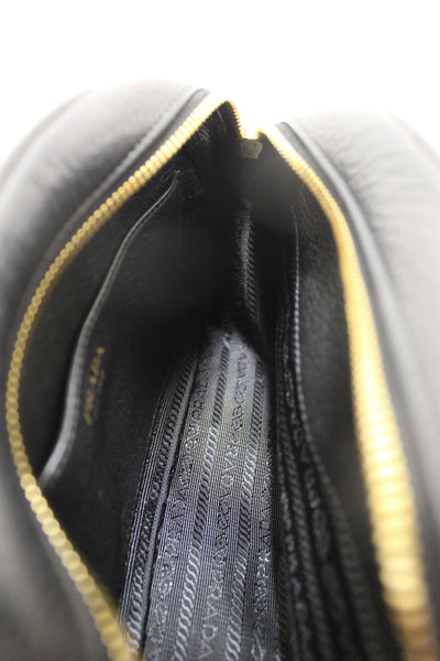 Prada Black Vitello Daino Bauletto Leather Messenger Bag