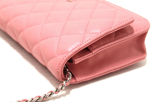 Chanel Pink Quilted Lambskin Leather Wallet On Chain WOC Messenger Bag
