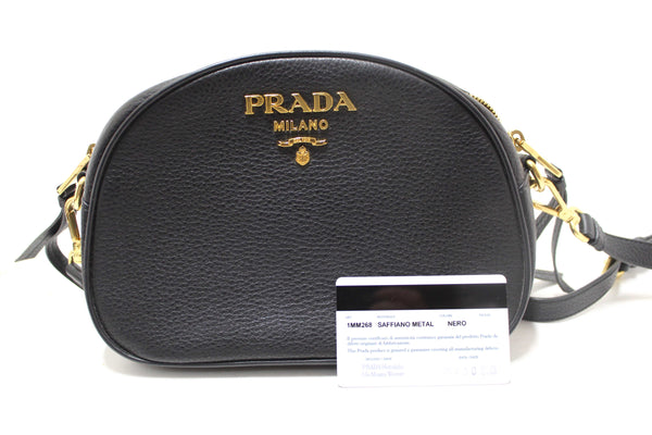 Prada Black Vitello Daino Bauletto Leather Messenger Bag