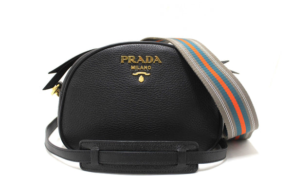 Prada Black Vitello Daino Bauletto Leather Messenger Bag