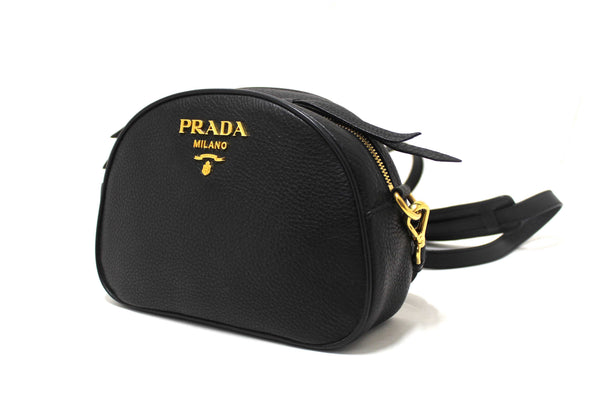 Prada Black Vitello Daino Bauletto Leather Messenger Bag
