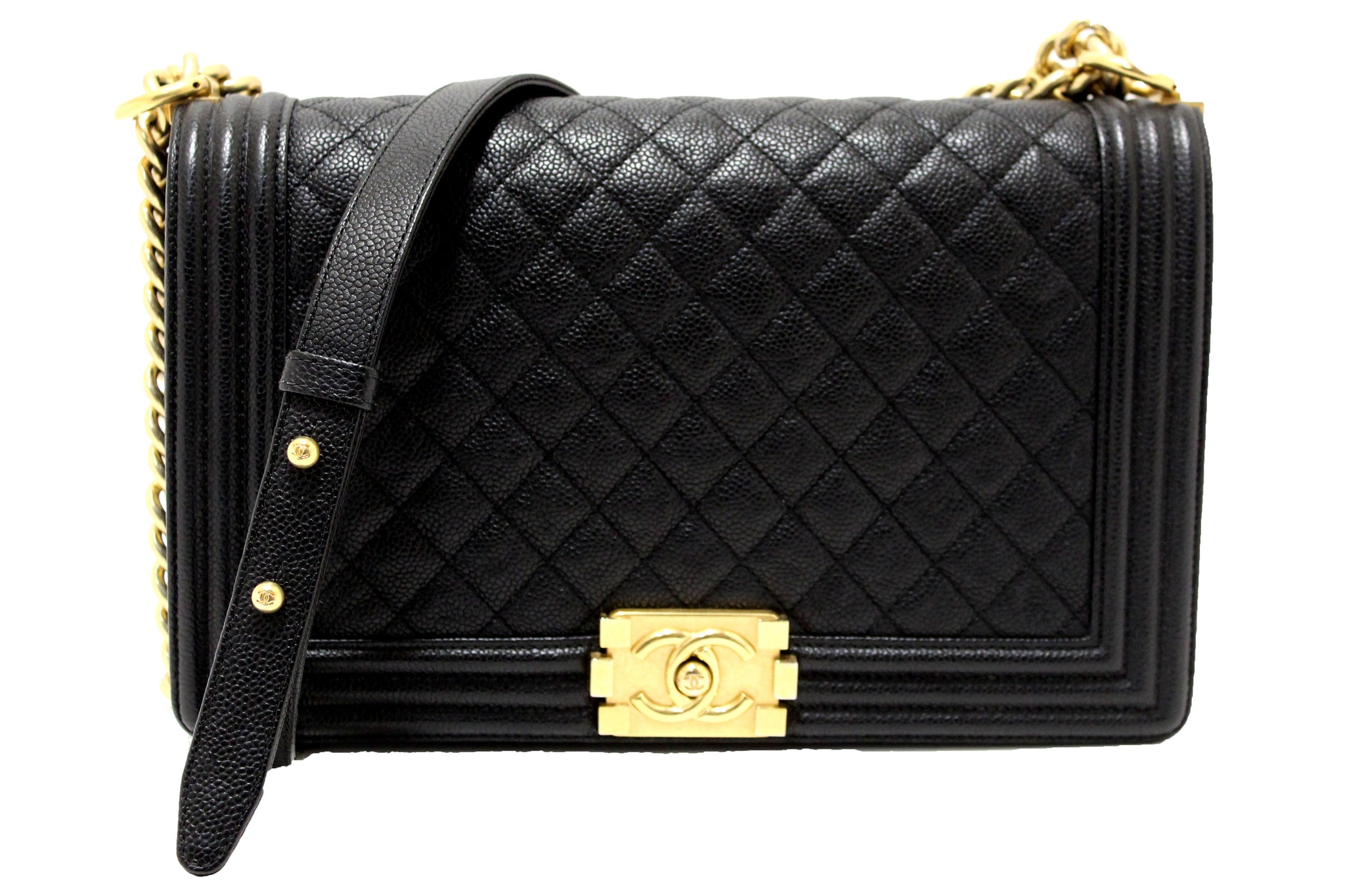 Chanel Black Quilted Caviar Leather New Medium Boy Shoulder Bag