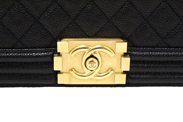 Chanel Black Quilted Caviar Leather New Medium Boy Shoulder Bag