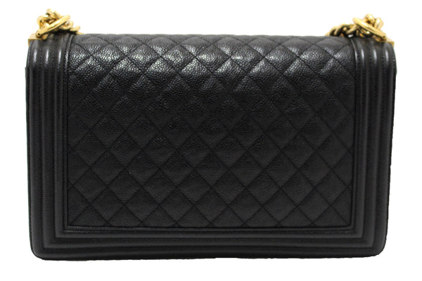 Chanel Black Quilted Caviar Leather New Medium Boy Shoulder Bag