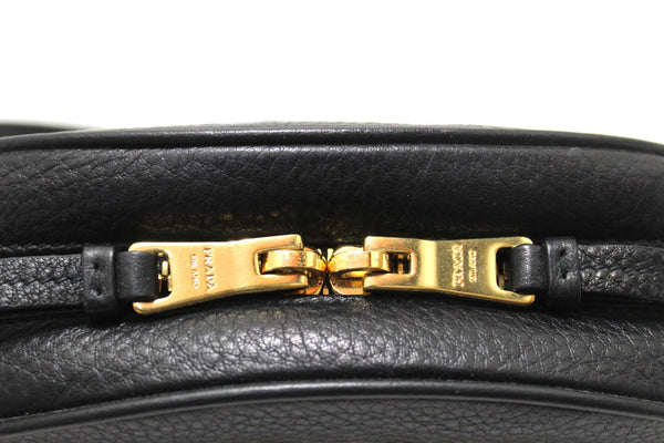 Prada Black Vitello Daino Bauletto Leather Messenger Bag