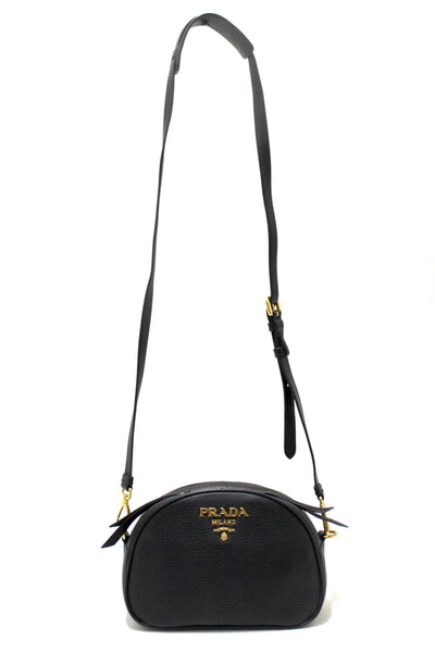 Prada Black Vitello Daino Bauletto Leather Messenger Bag
