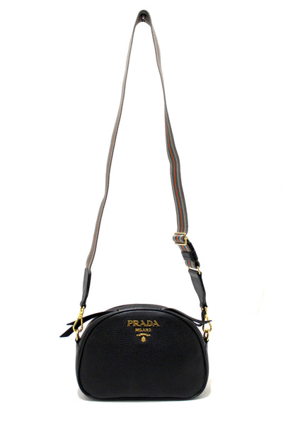 Prada Black Vitello Daino Bauletto Leather Messenger Bag