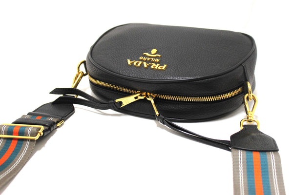 Prada Black Vitello Daino Bauletto Leather Messenger Bag