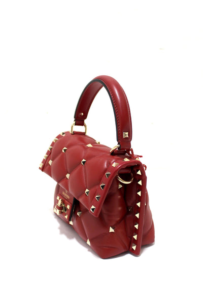 NEW Valentino Garavani Red Quilted Leather Mini Candystud Top Handle Bag
