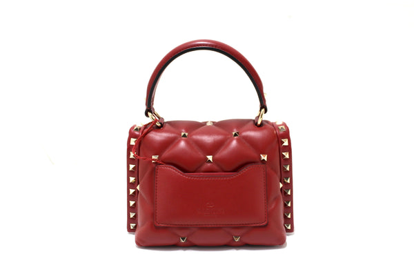 NEW Valentino Garavani Red Quilted Leather Mini Candystud Top Handle Bag