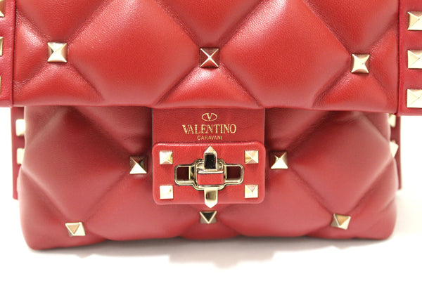 NEW Valentino Garavani Red Quilted Leather Mini Candystud Top Handle Bag
