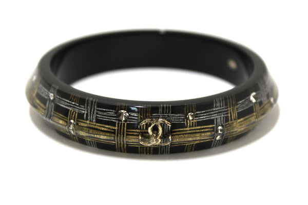Chanel Black Resin and Crystal Bangle Bracelet