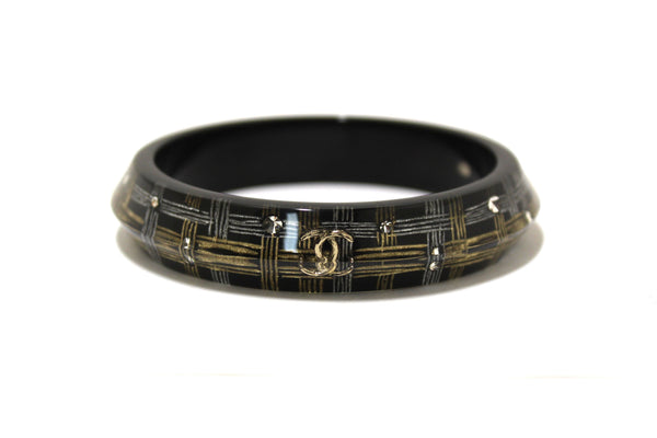 Chanel Black Resin and Crystal Bangle Bracelet