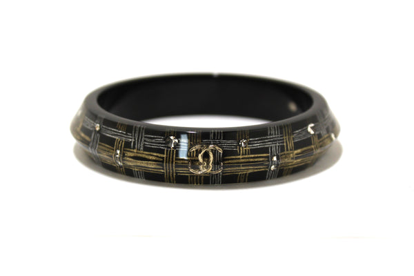 Chanel Black Resin and Crystal Bangle Bracelet | Italystation.com - Now at italystation.com