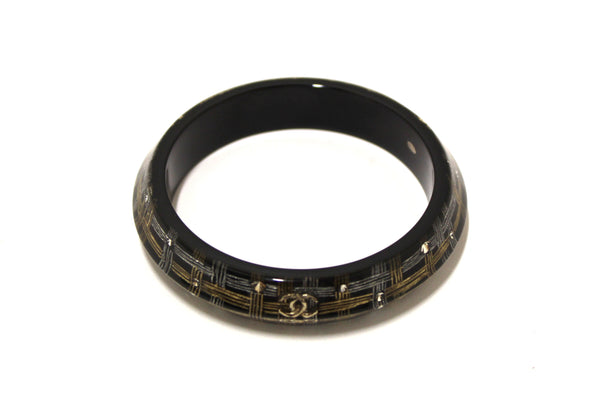 Chanel Black Resin and Crystal Bangle Bracelet | Italystation.com - Now at italystation.com