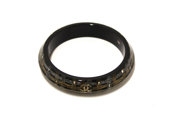 Chanel Black Resin and Crystal Bangle Bracelet