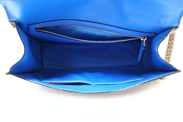 Valentino Garavani Blue Nappa Canvas Camouflage Medium Glam Lock Rockstud Flap