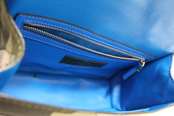 Valentino Garavani Blue Nappa Canvas Camouflage Medium Glam Lock Rockstud Flap