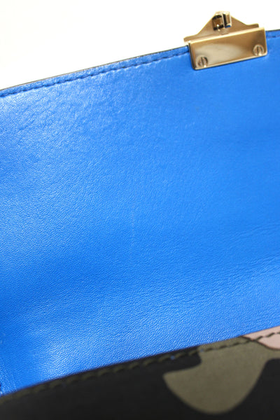 Valentino Garavani Blue Nappa Canvas Camouflage Medium Glam Lock Rockstud Flap