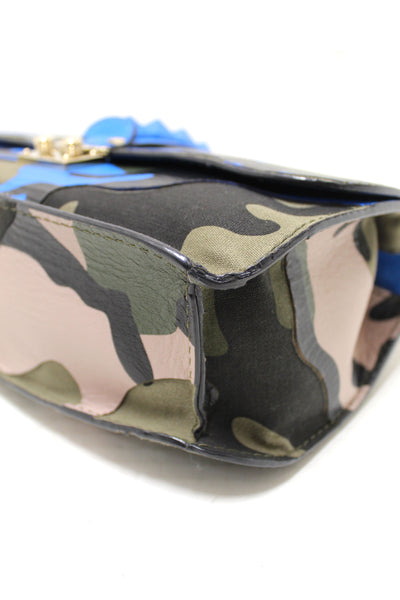 Valentino Garavani Blue Nappa Canvas Camouflage Medium Glam Lock Rockstud Flap