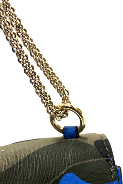 Valentino Garavani Blue Nappa Canvas Camouflage Medium Glam Lock Rockstud Flap