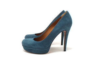 Gucci Blue Suede Leather Platform Pump Shoes Size 36.5