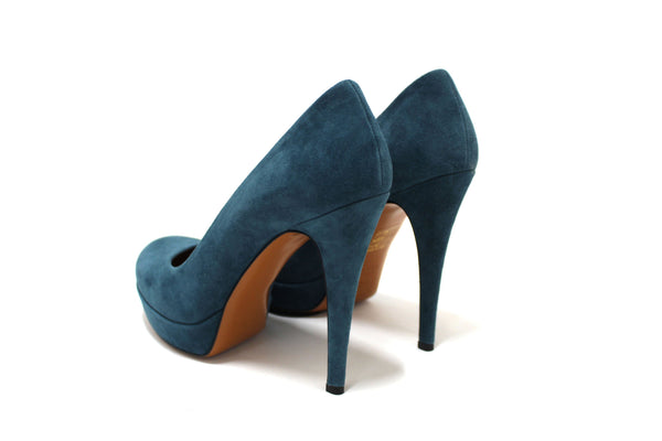 Gucci Blue Suede Leather Platform Pump Shoes Size 36.5